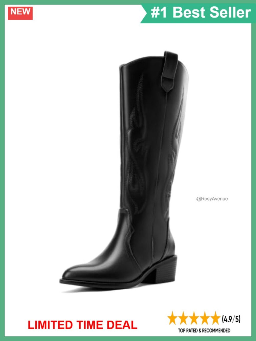 Wide Calf Cowboy Boots Knee High Western Cowgirl Boots Pointed Toe Side Zip